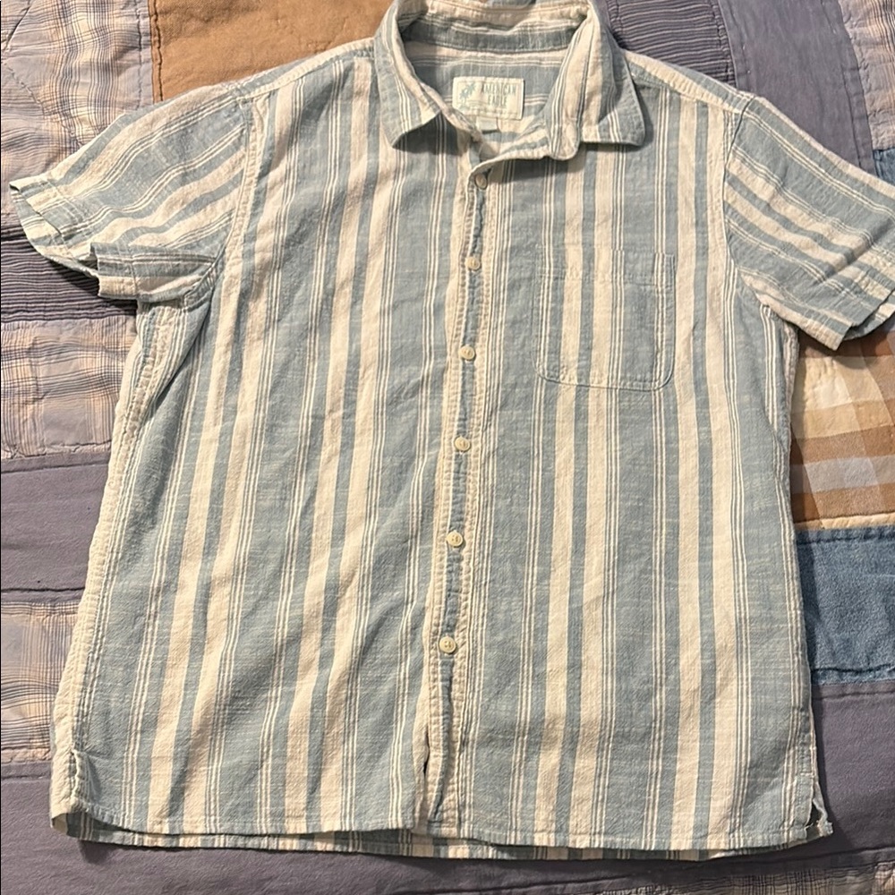American Eagle Outfitters Blue and White Striped Casual Shirt